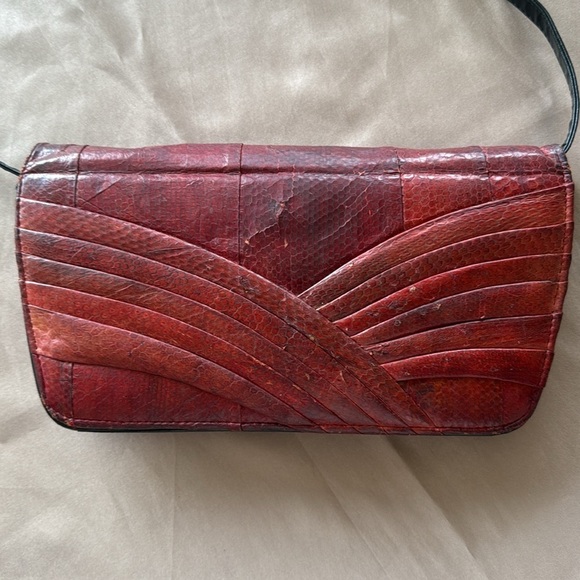 Vintage Snakeskin and Leather Clutch Crossbody Shoulder Bag Red and Black - Picture 11 of 11